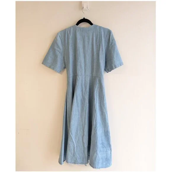 Vintage Midi Denim Dress with full button front with bead detail at neckline - Picture 4 of 10